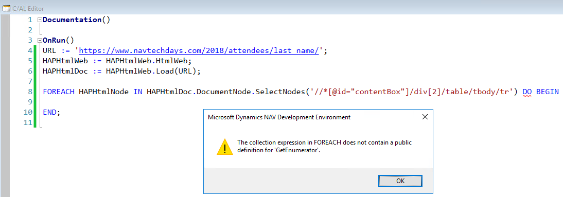 C/AL code using XPath to select attendee table rows