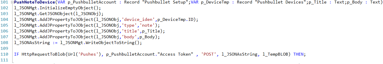 PushNoteToDevice function building JSON with device ID and posting